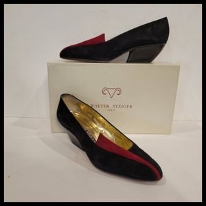 Walter Steiger black/red leather suede pumps 7.5